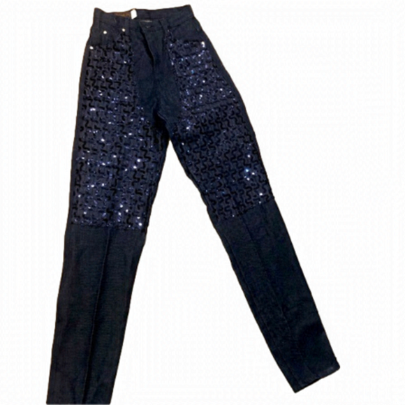 Vintage TALL panhandle slims sequin western jeans super high waist long size 7-8 - Picture 1 of 10